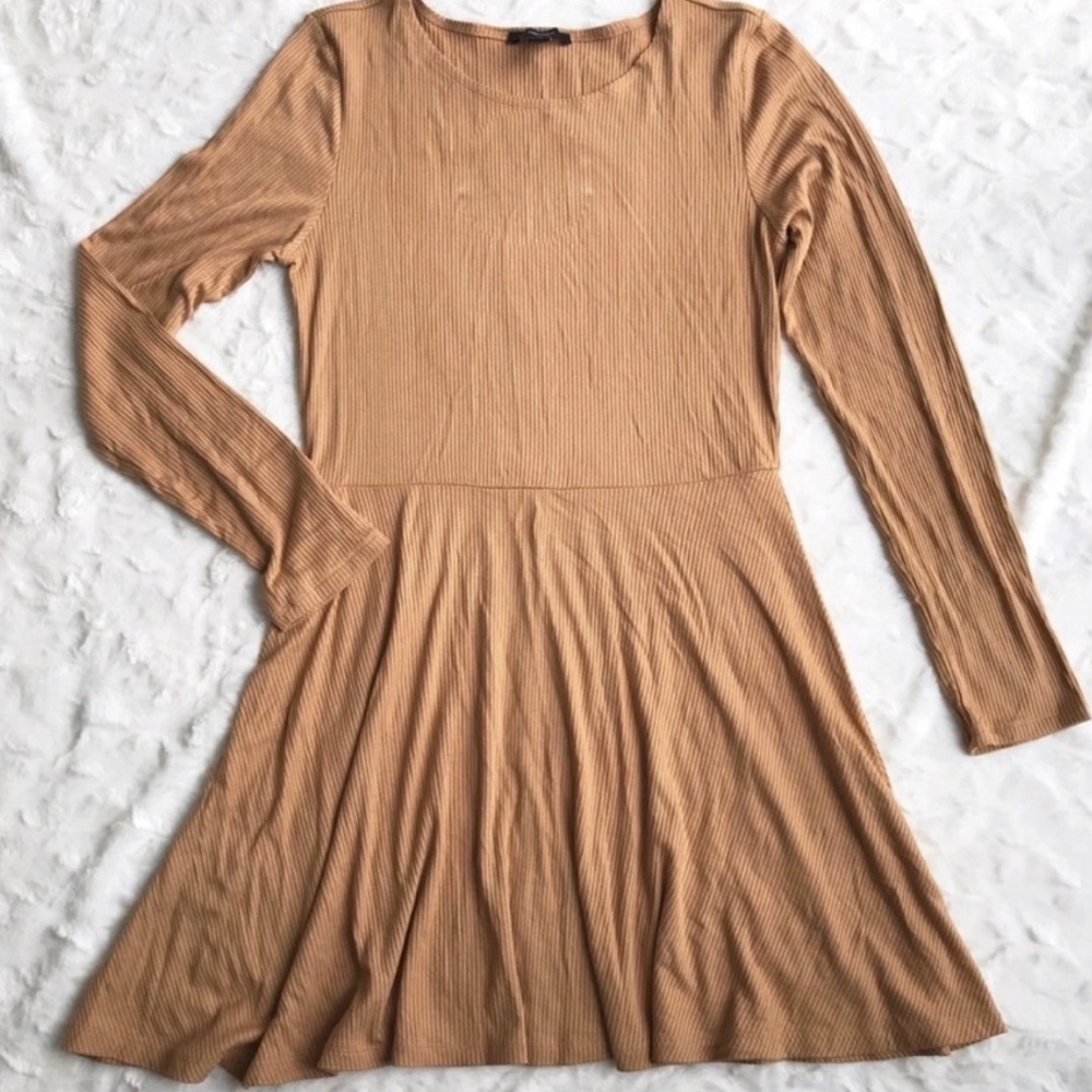 Forever 21 Camel Long Sleeve Skater Dress